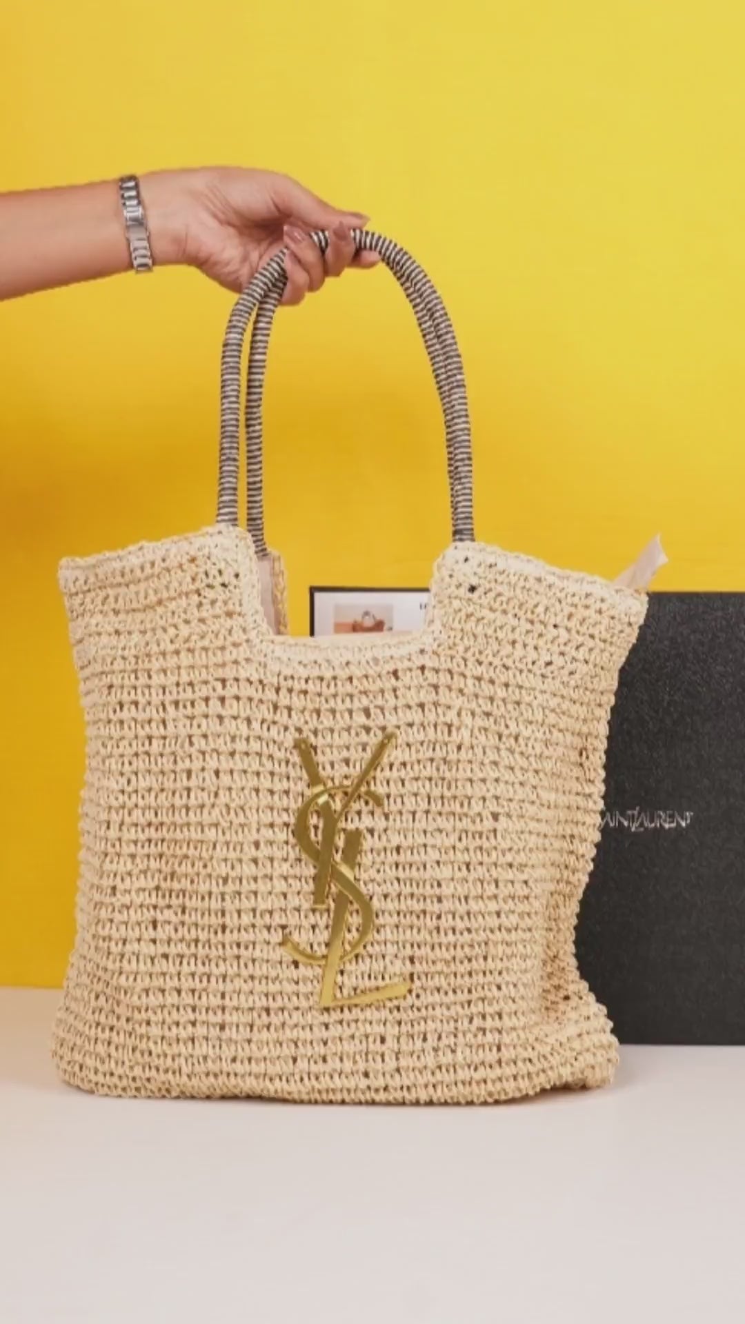 ICare Raffia Jute Tote Bag With OG Box & Dust Bag (Beige - 992)