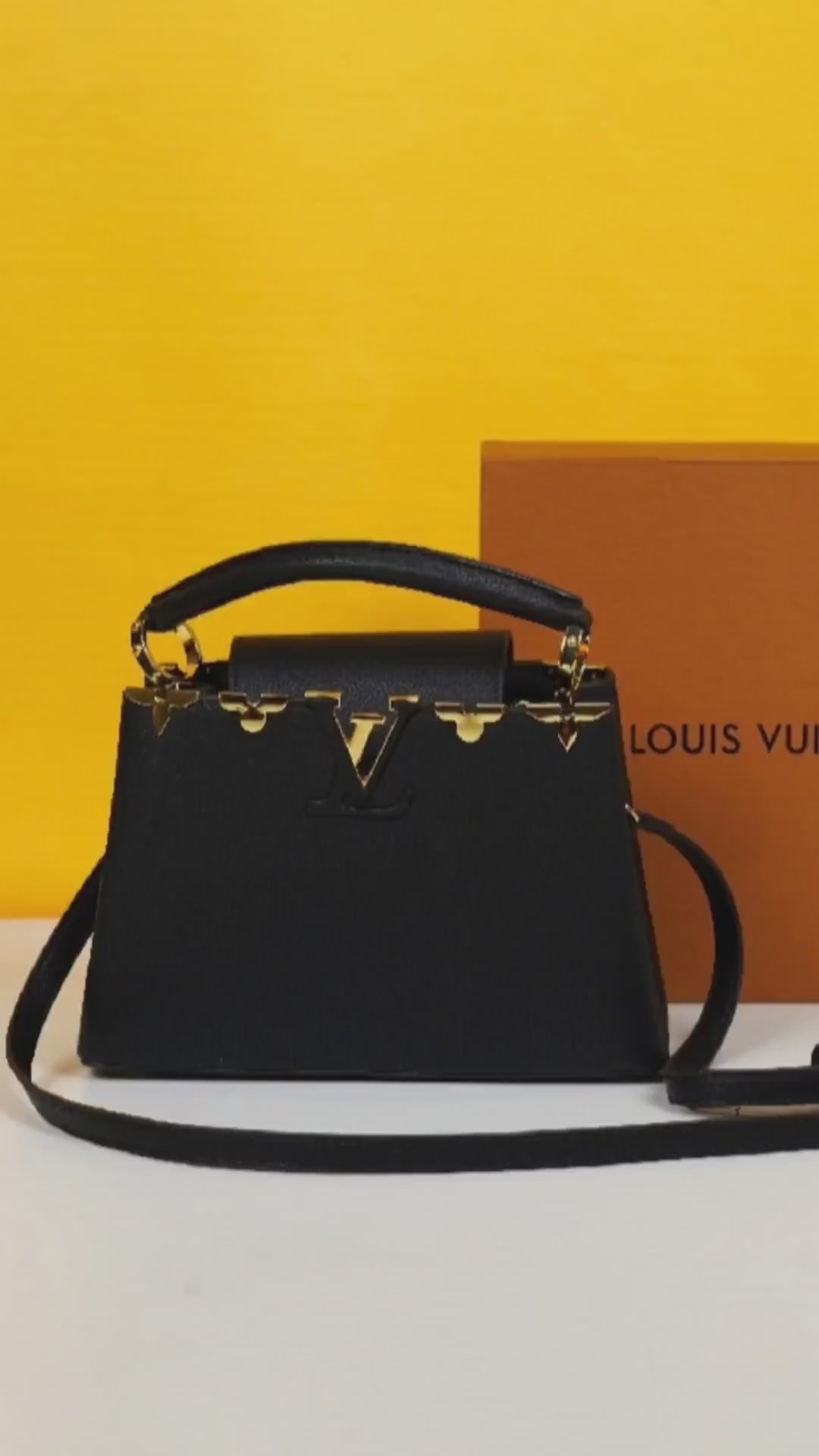 Capucines Premium Quality Leather Bag With OG Box & Dust Bag & Extra Shoulder Strap (Black - 301)