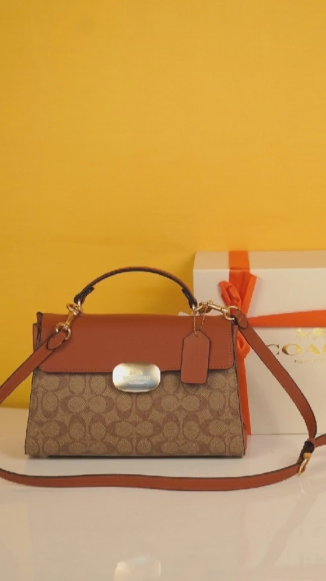 Eliza Top Handle Premium Crossbody Bag With OG Magnetic Gift Box & Dust Bag (Tan Brown - 912)