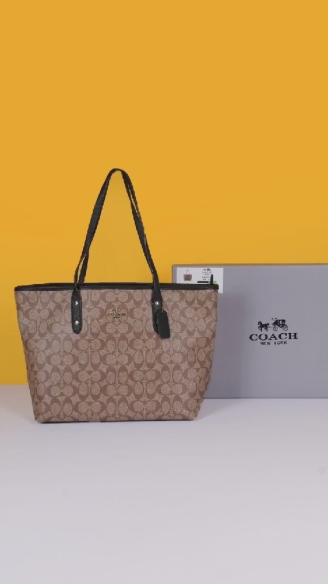 Signature City Tote Bag With OG Box & Dust Bag (Beige Black - 1119)