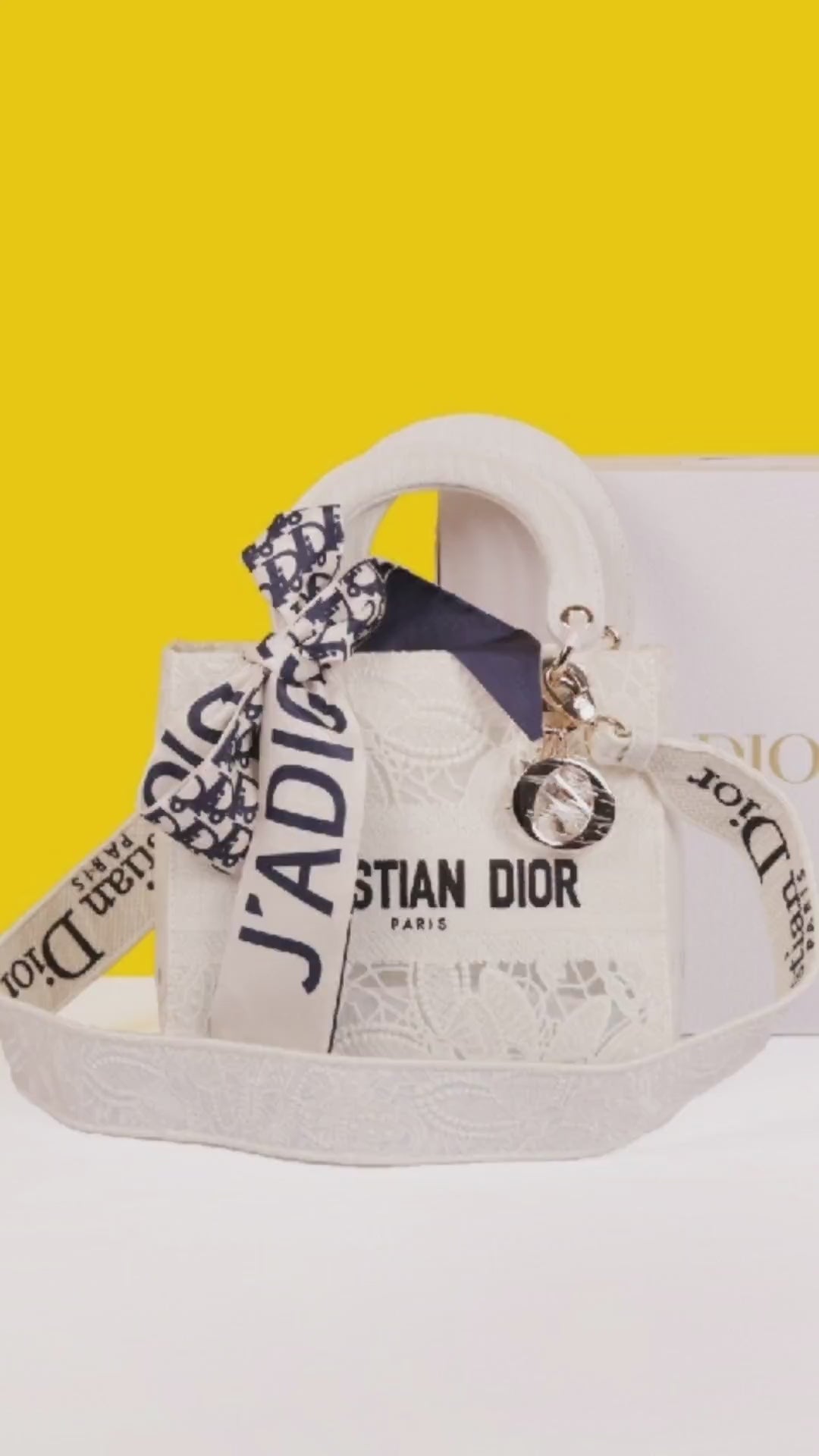 My ABC D-Lite Embroidery Luxurious Quality With OG Magnetic Gift Box & Dust Bag & Scarf (White - 876)