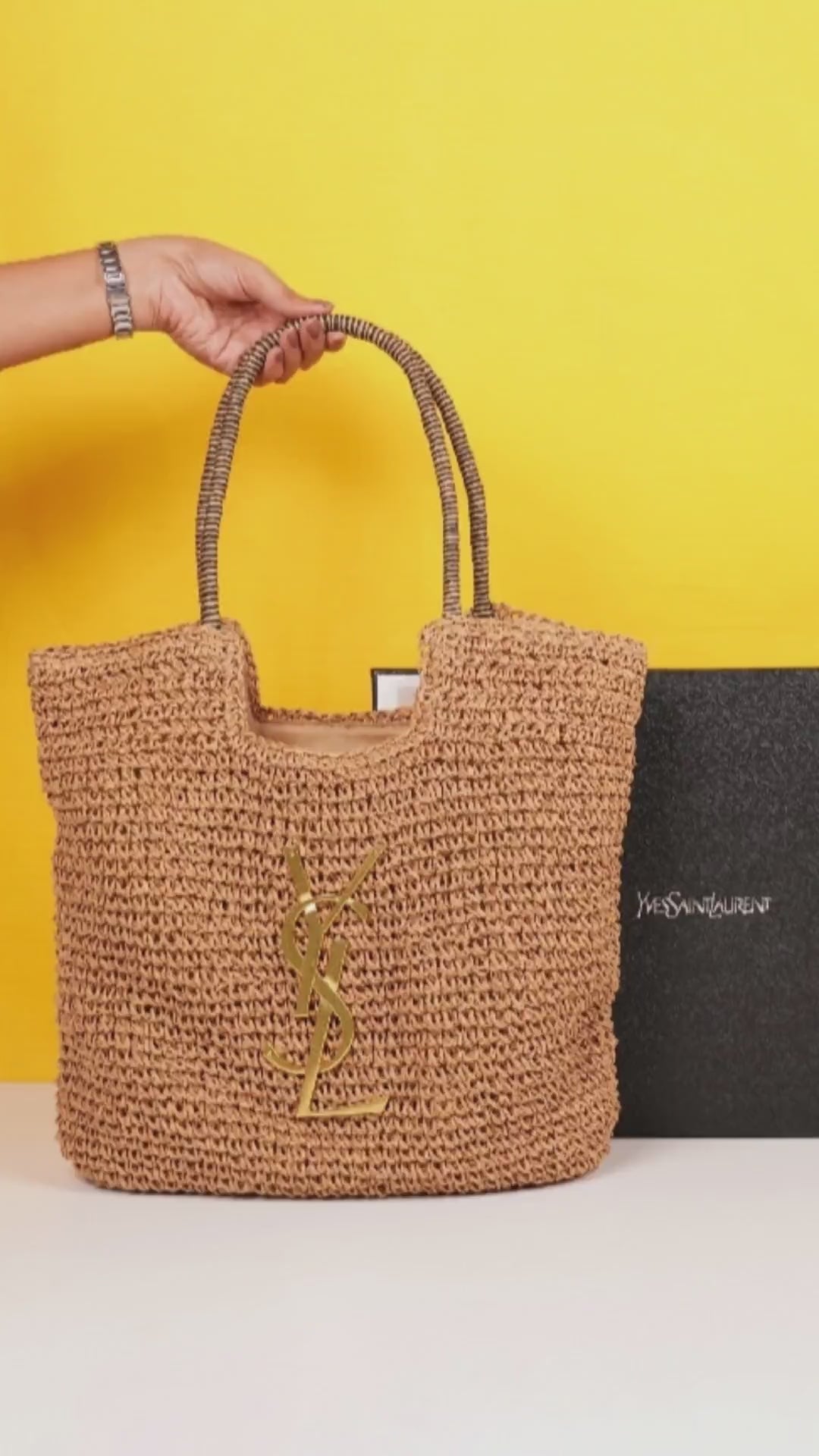 ICare Raffia Jute Tote Bag With OG Box & Dust Bag (Brown - 991)