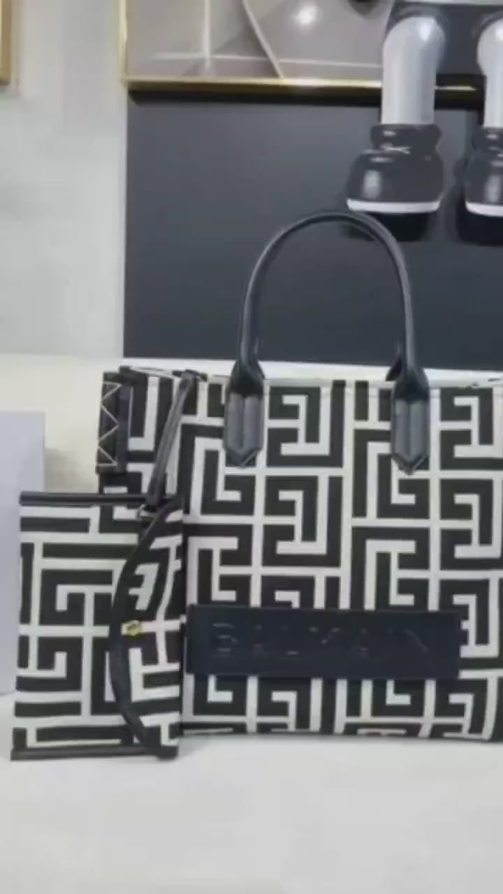 B Army 42 Monogrammed Leather Tote Bag With Dust Bag (Black - 590)