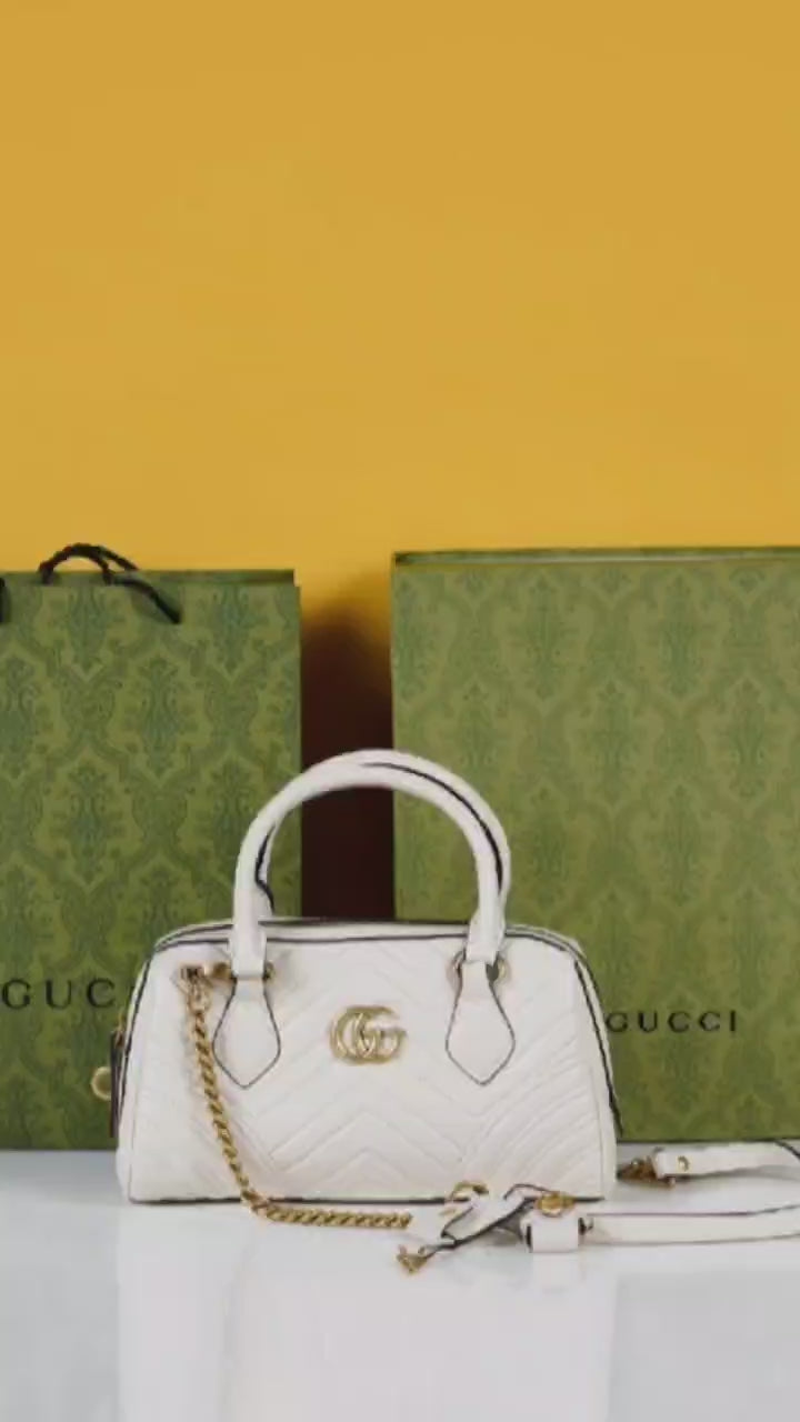 Marmont Top Handle Speedy Premium Bag With OG Box & Dust Bag & Carry Bag & Accessories (White - 903)