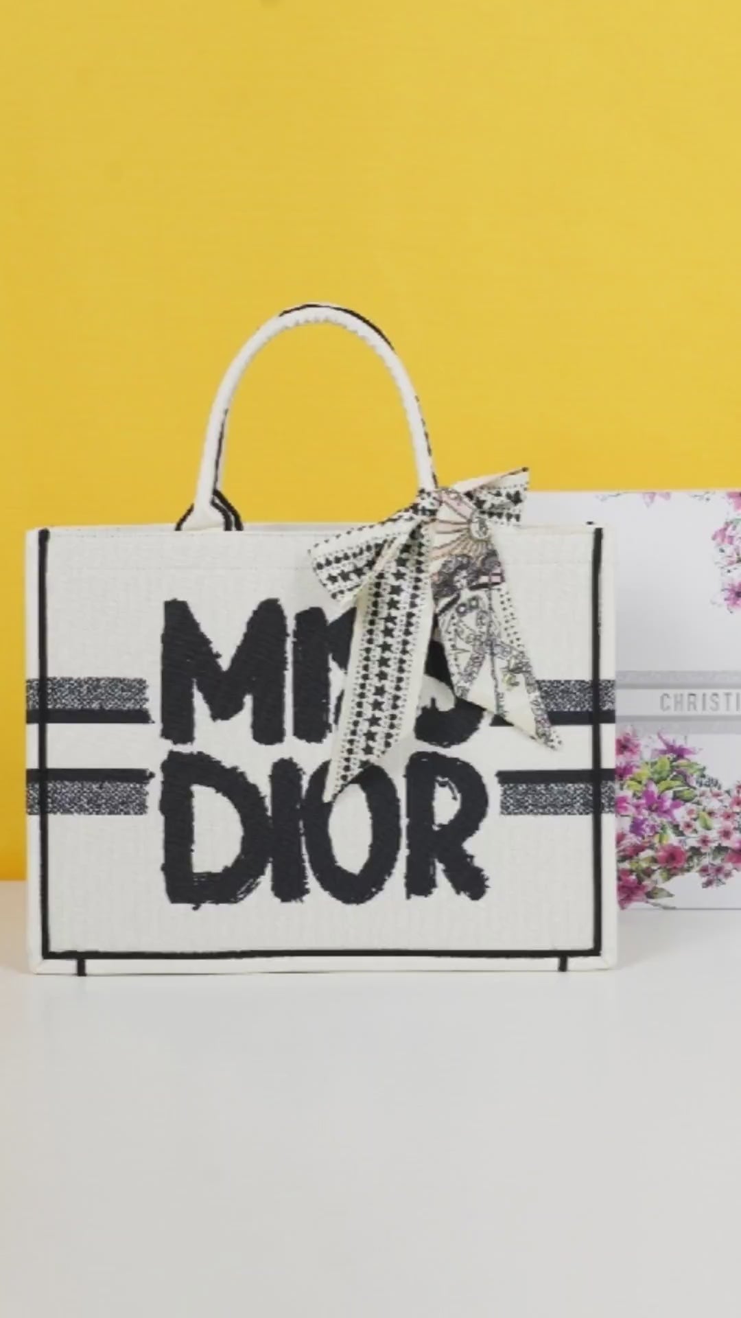 Miss D Book Tote With OG Box & Dust Bag & Scarf (White - 1028)