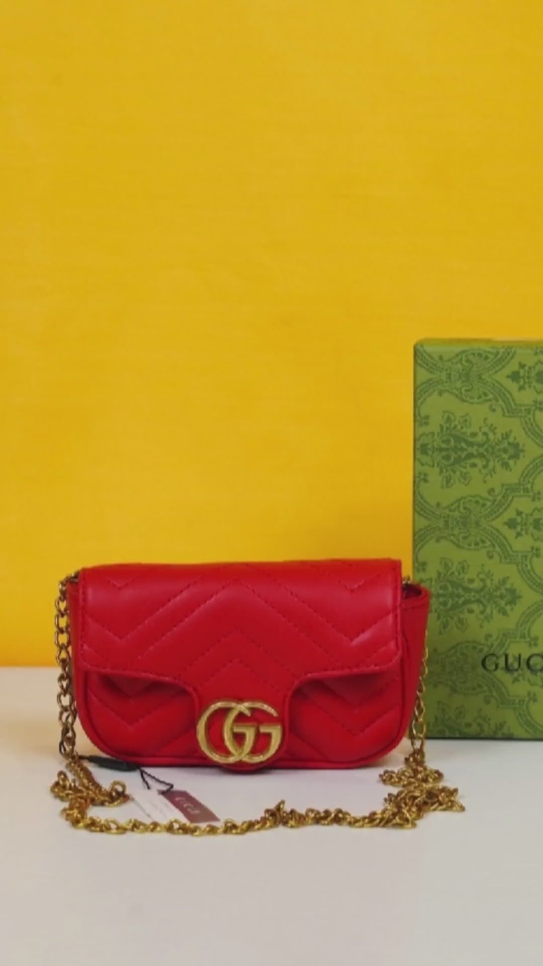 Marmont Mini Matelasse Shoulder Bag With OG Box & Dust Bag (Red - 910)