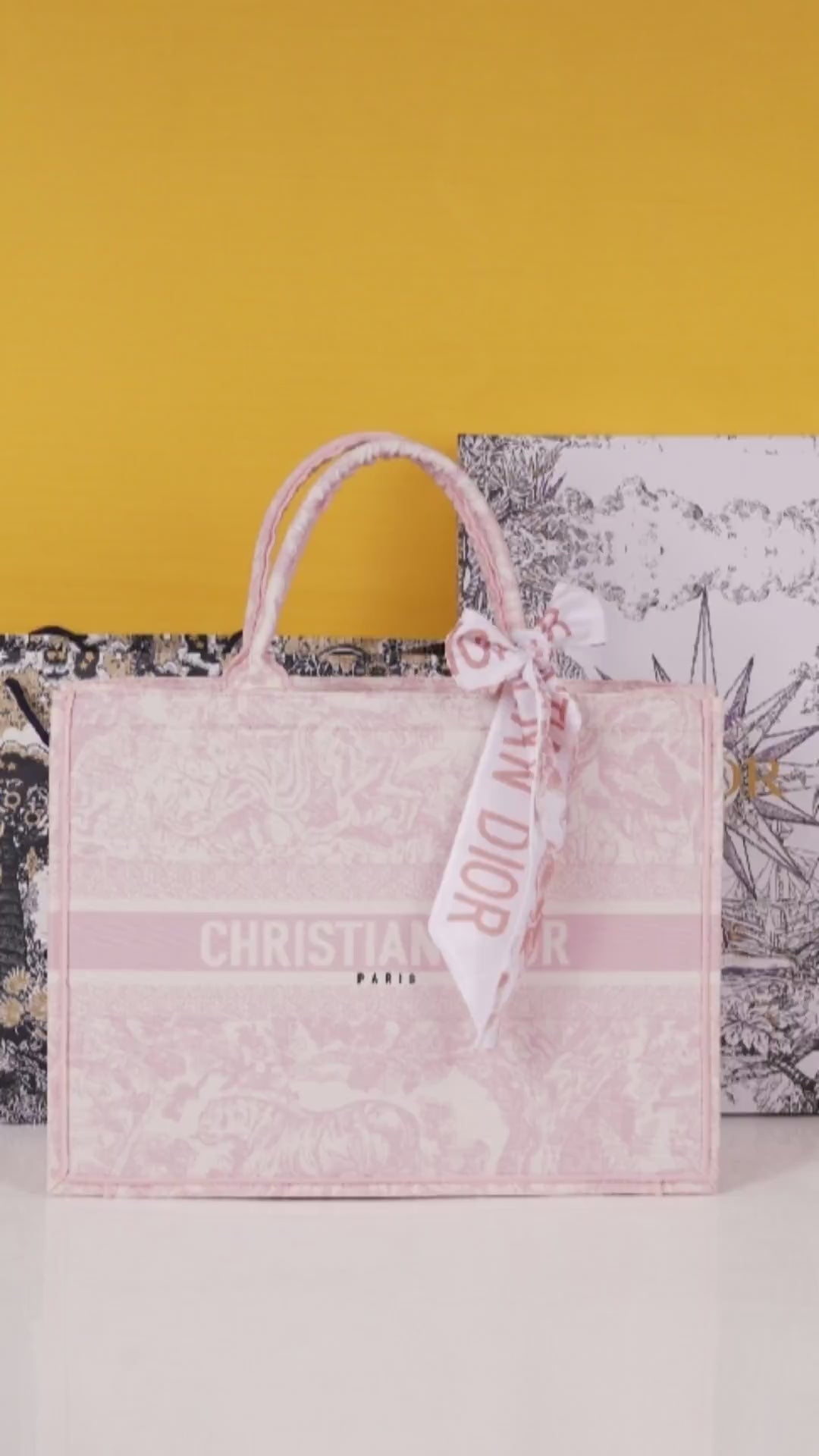 Book Tote Pink With OG Box & Dust Bag & Scarf (Pink Tiger - 574)