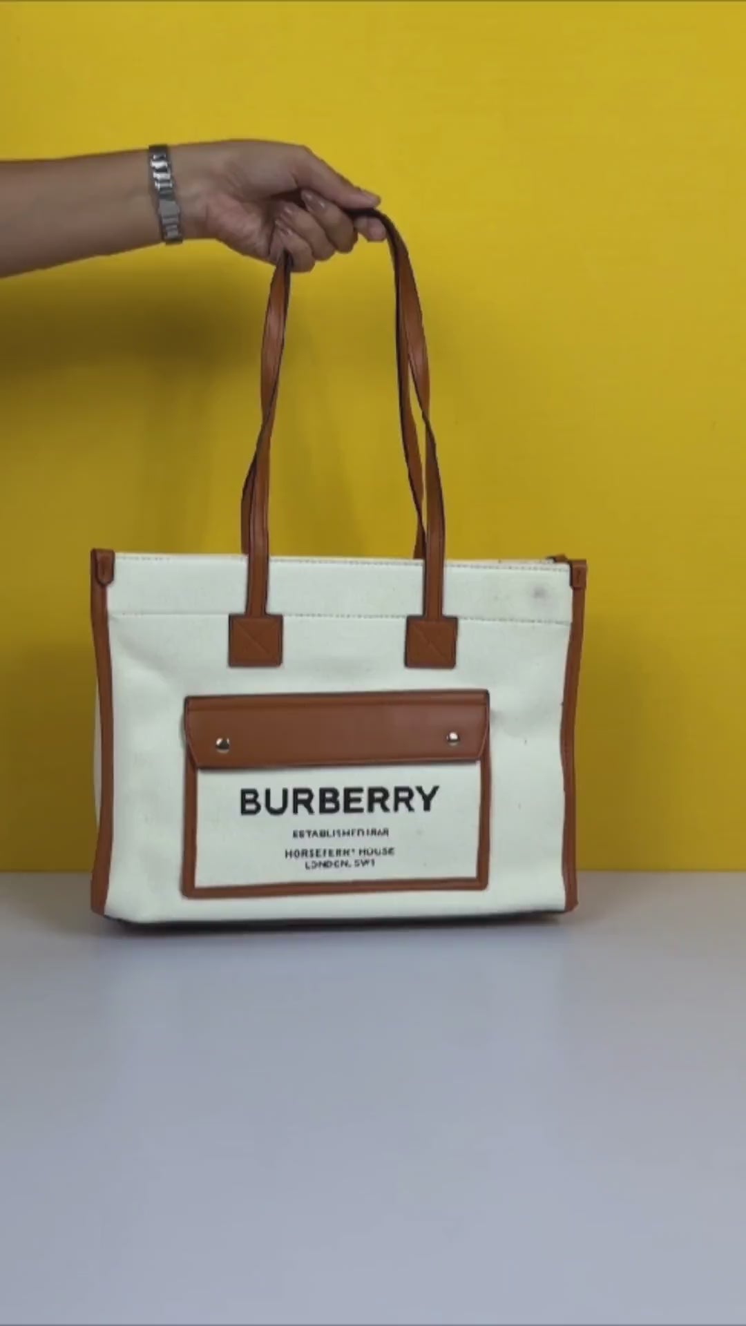Horseferry London Tote Bag With Dust Bag (White Brown - 986)