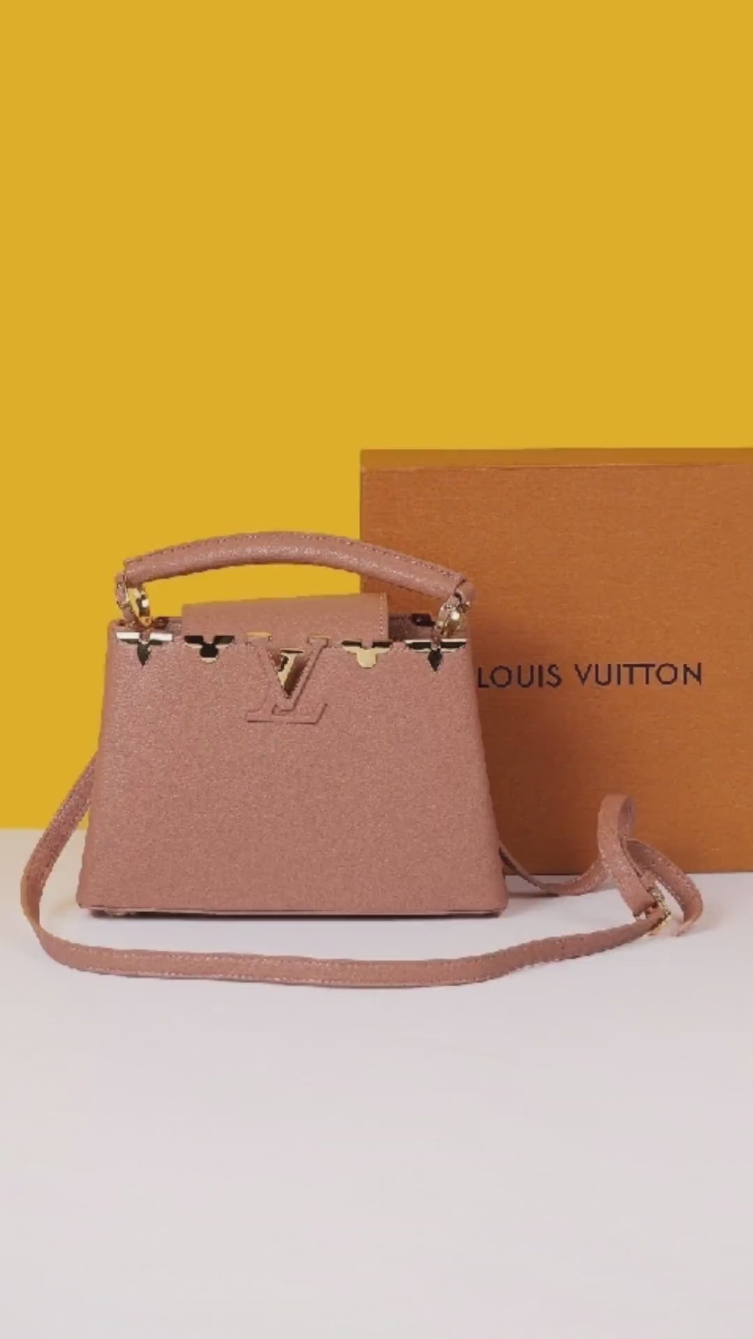 Capucines BB M25404 Premium Quality Leather Bag With OG Box & Dust Bag & Extra Shoulder Strap (Khaki - 995)